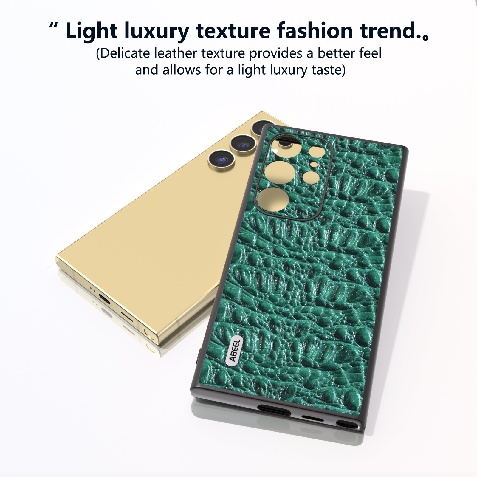 ABEEL For Samsung Galaxy S24 Ultra Case Canopy Texture Genuine Cow Leather Back Cover Camera Protection - Green ABEEL For Samsung Galaxy S24 Ultra Case Canopy Texture Genuine Cow Leather Back Cover Camera Protection - Green